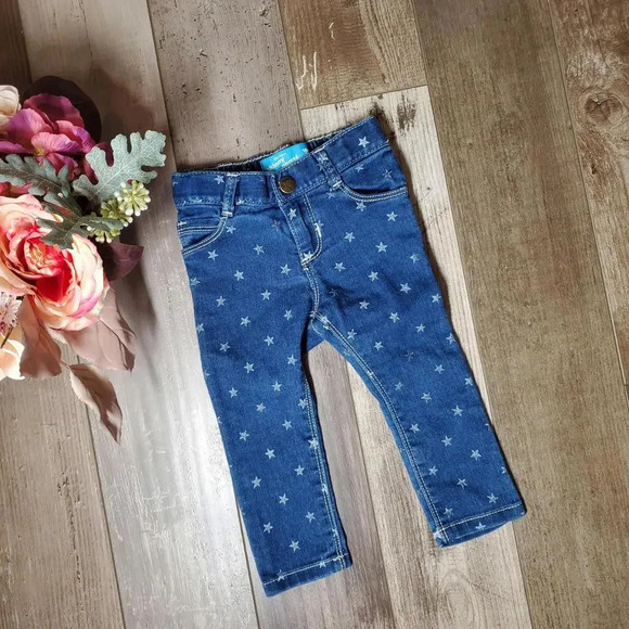 Old Navy Blue Medium Wash Skinny Jeggings Jeans Toddler Girl Size 18M Stars - Picture 1 of 15
